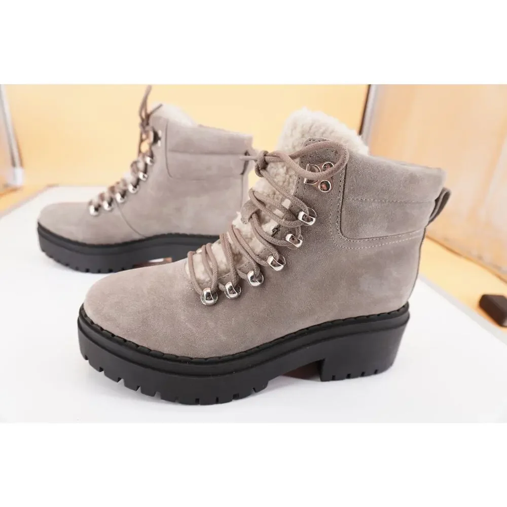 Marc Fisher Nairy grey suede Shearling ankle boot SZ 5 biker Lugg wool $250